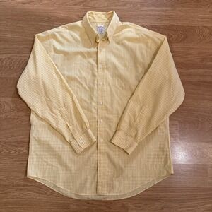 Brooks Brothers Est 1818 Shirt Men's Large Traditional Fit Non-Iron Yellow Check